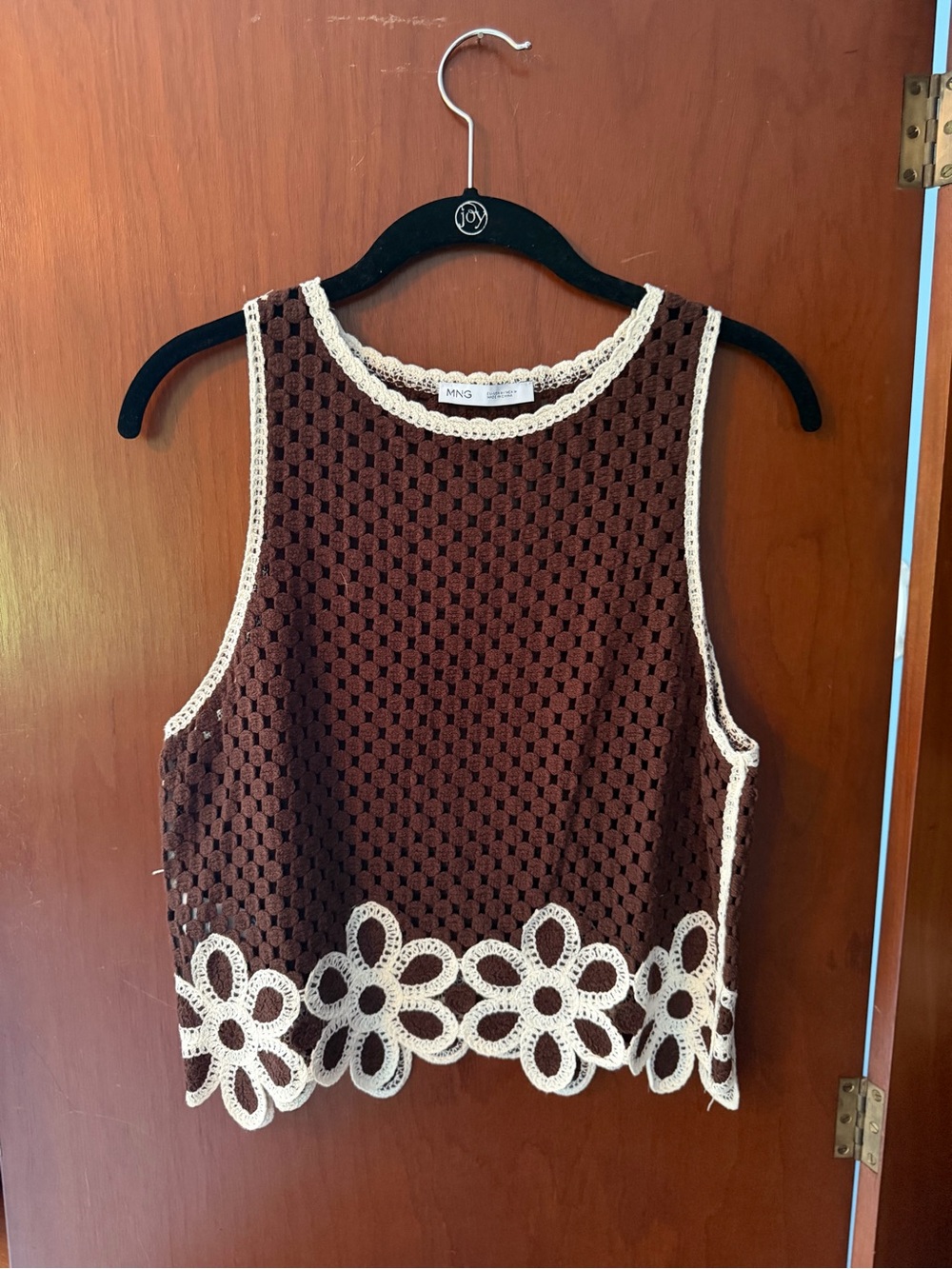 Mango Brown Crochet Tank with Cream Floral Hem